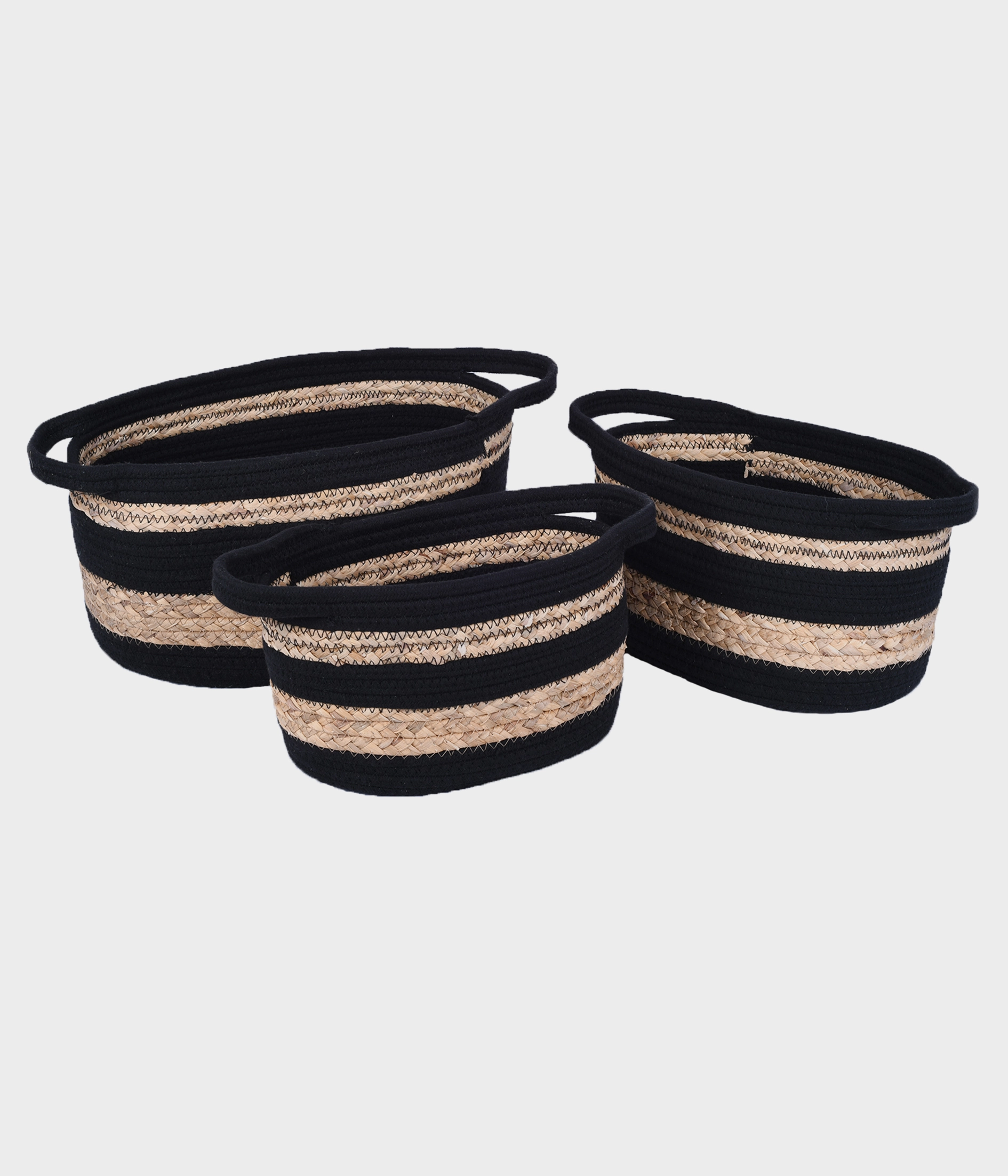 Cesto Algodao Fibra Natural Preto 3pcs 53027 278 Grillo