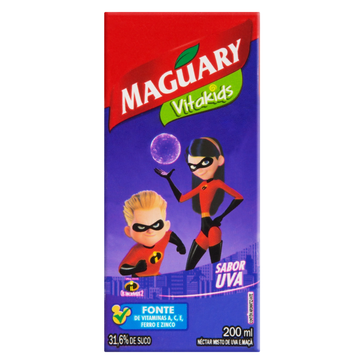 Néctar Uva Disney Os Incríveis 2 Maguary Vitakids Caixa 200ml