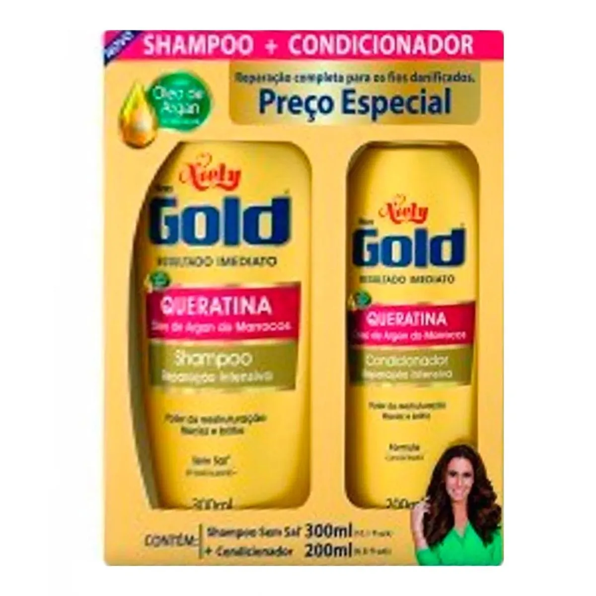 Kit Niely Gold Queratina Shampoo 300ml + Condicionador 200ml