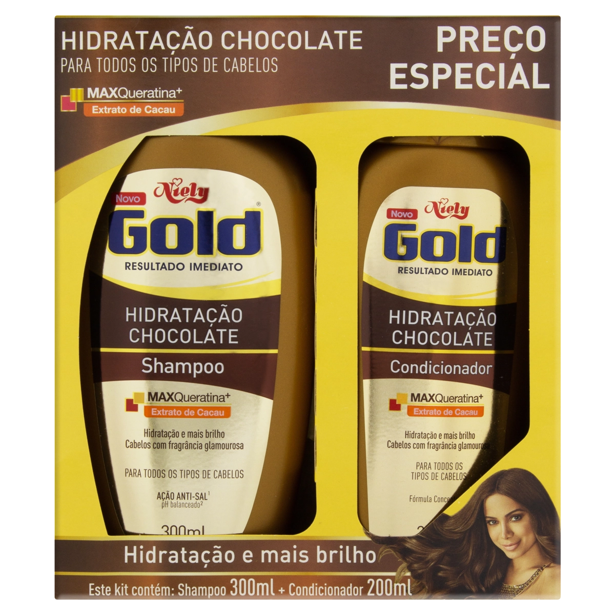 Kit Shampoo 300ml Condicionador 200ml Niely Gold Hidratação Chocolate