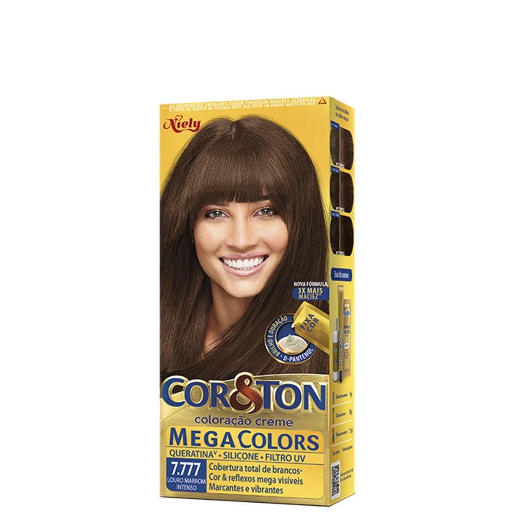 Kit Coloração Creme 7.777 Louro Marrom Intenso Niely Cor Ton Mega Colors