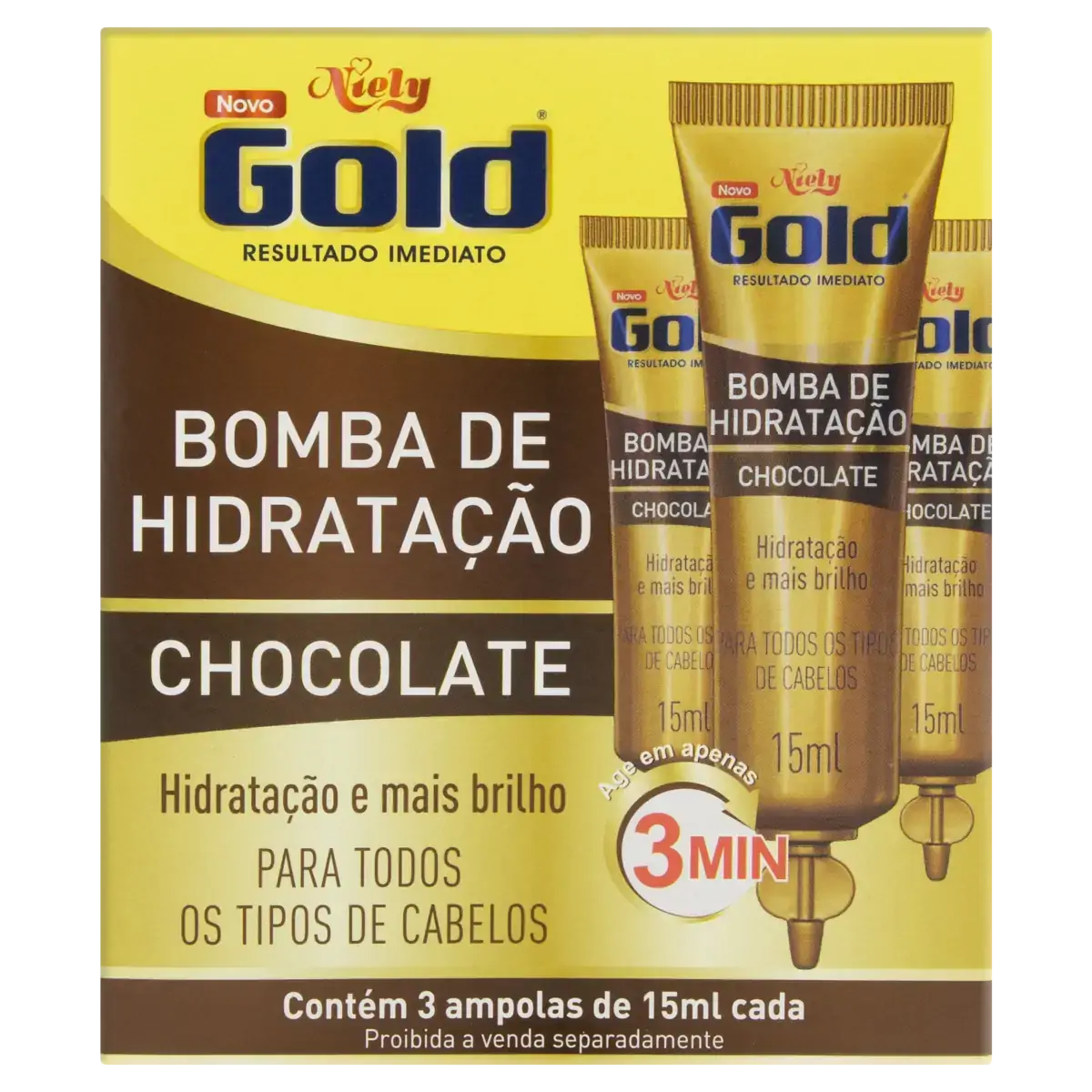 Ampola De Tratamento Niely Gold Bomba De Hidratação Chocolate Caixa 3 Unidades 15ml Cada