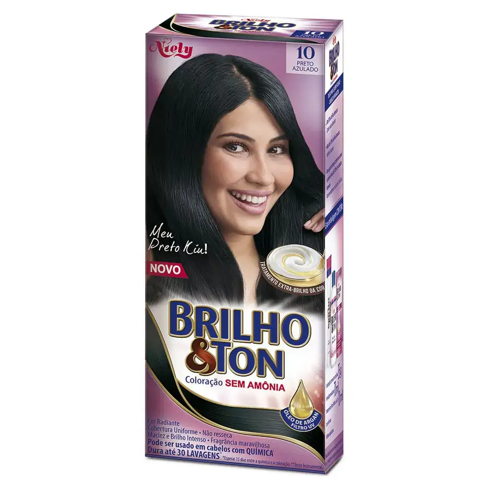 Kit Coloração Creme 10 Preto Azulado Niely Brilho Ton