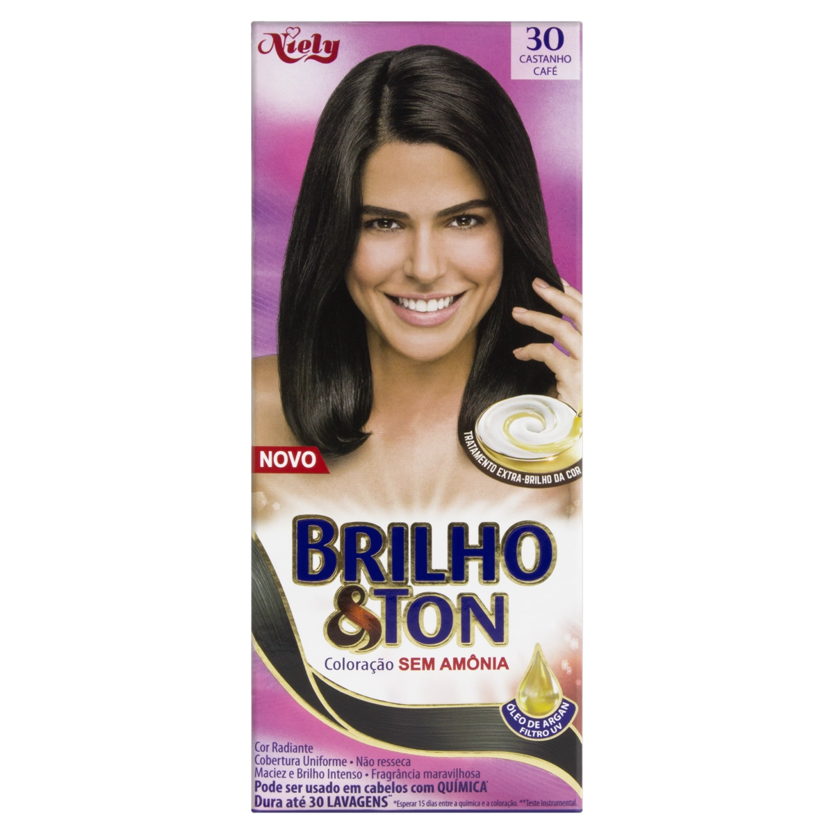 Kit Coloração Creme 30 Castanho Café Niely Brilho Ton