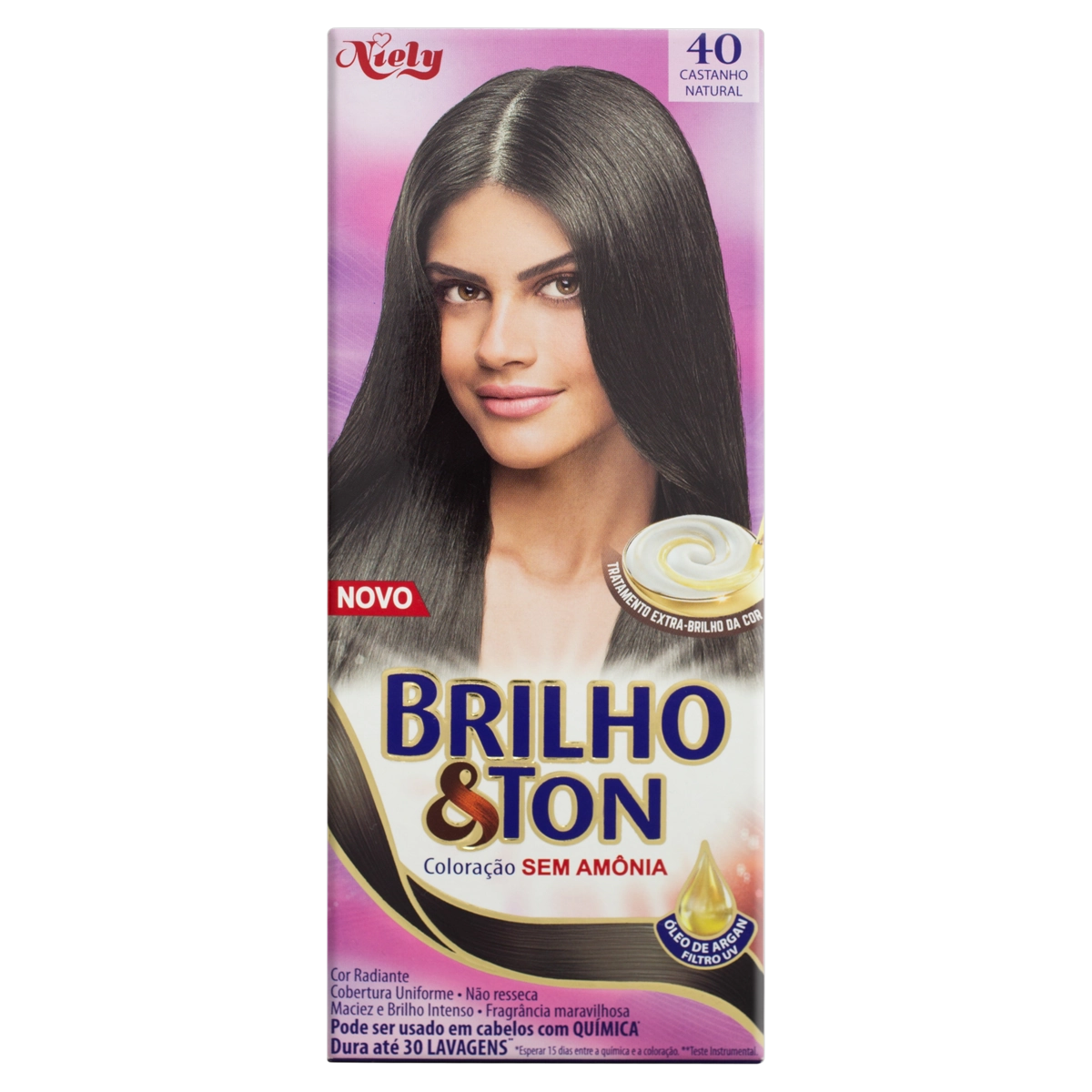 Kit Coloração Creme 40 Castanho Natural Niely Brilho Ton