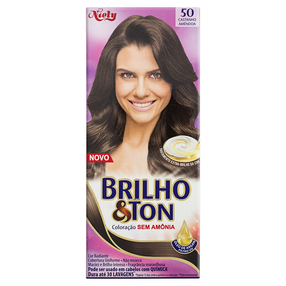 Kit Coloração Creme 50 Castanho Amêndoa Niely Brilho Ton