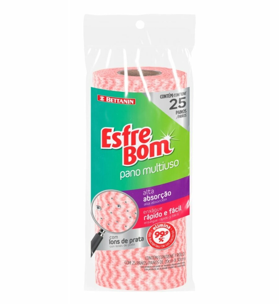 Pano Multiuso EsfreBom Rolo com 25 Unidades Vermelho BTN49066