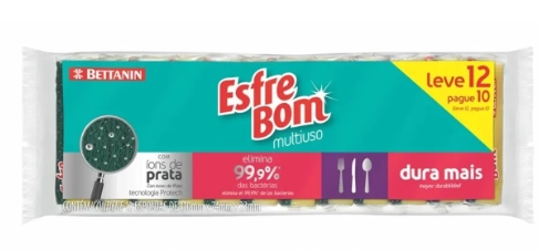 Esponja Multiúso Esfrebom Amarela E Verde com Leve 12 E Pague 10 Unidades
