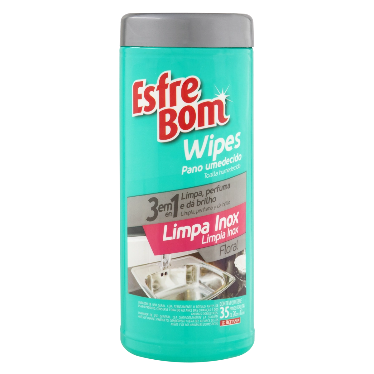 Pano Umedecido Limpa Inox Floral Esfrebom Wipes Tubo 35 Unidades