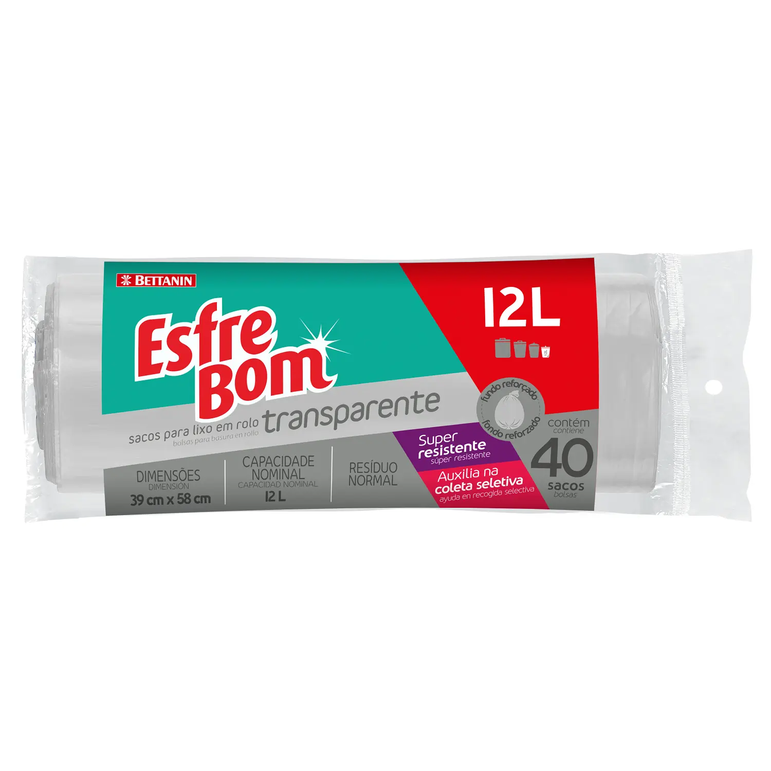 Saco para Lixo Transparente Rolo 12 Litros EsfreBom Bettanin BT337