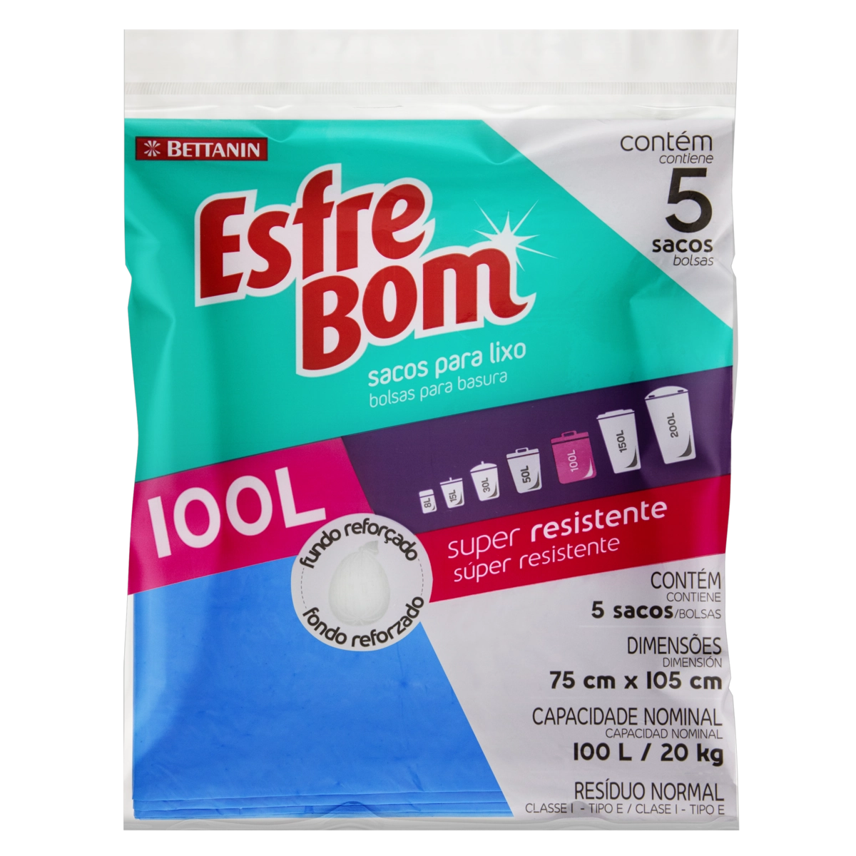 Saco Para Lixo Tipo E 100l Esfrebom 5 Unidades