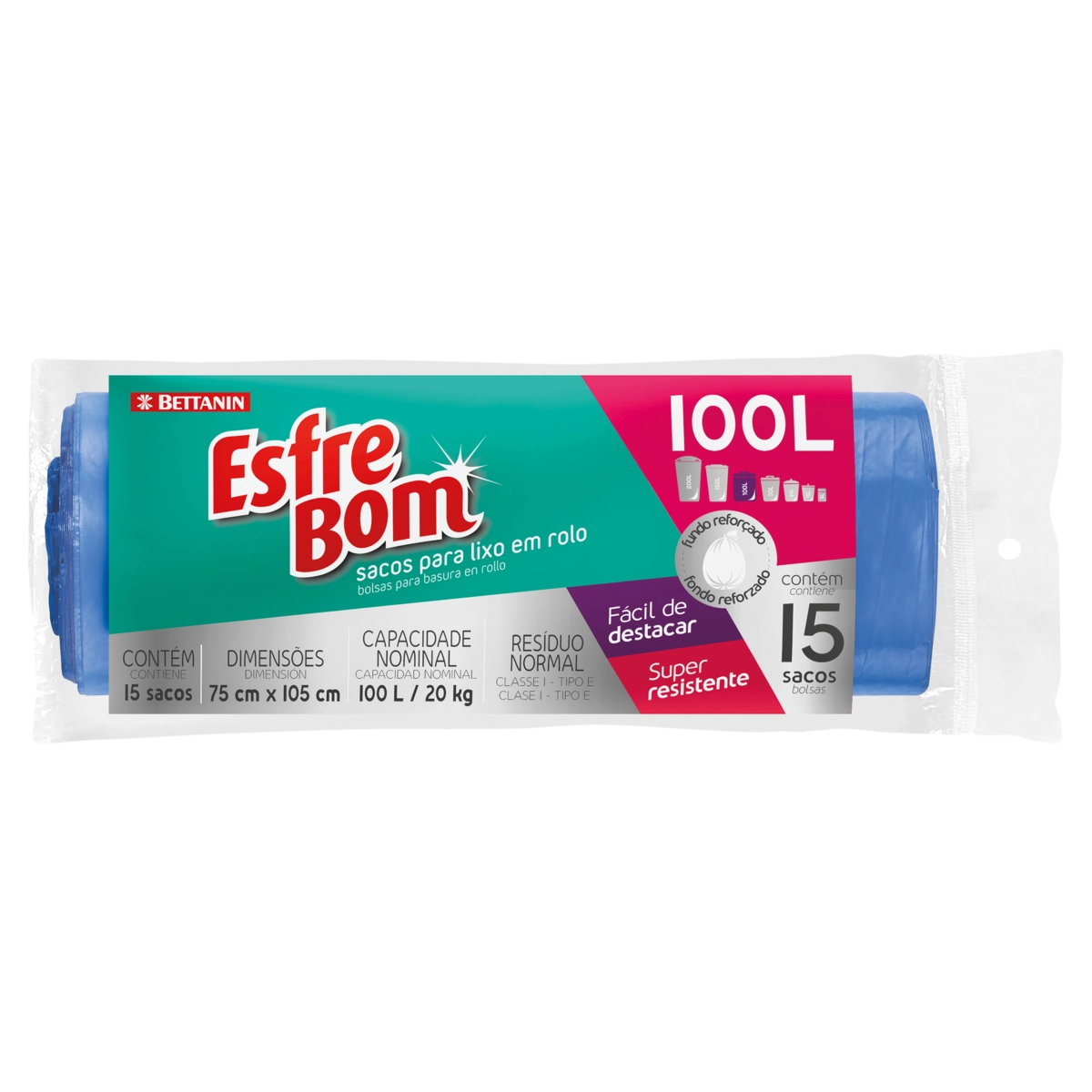 Rolo de Saco para Lixo Azul 100 Litros