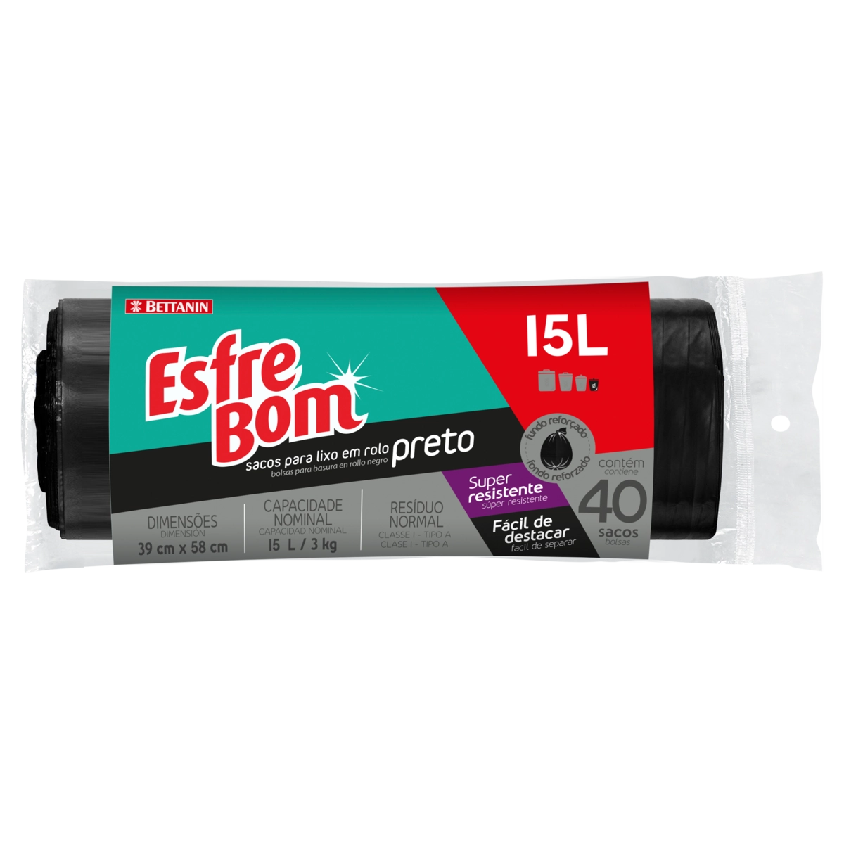Saco para Lixo Preto Rolo 15 Litros EsfreBom Bettanin BT330