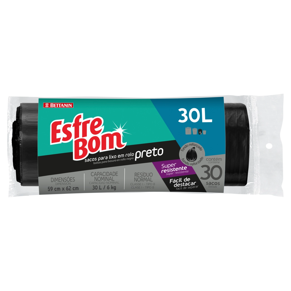 Saco para Lixo Preto Rolo 30 Litros EsfreBom Bettanin BT331