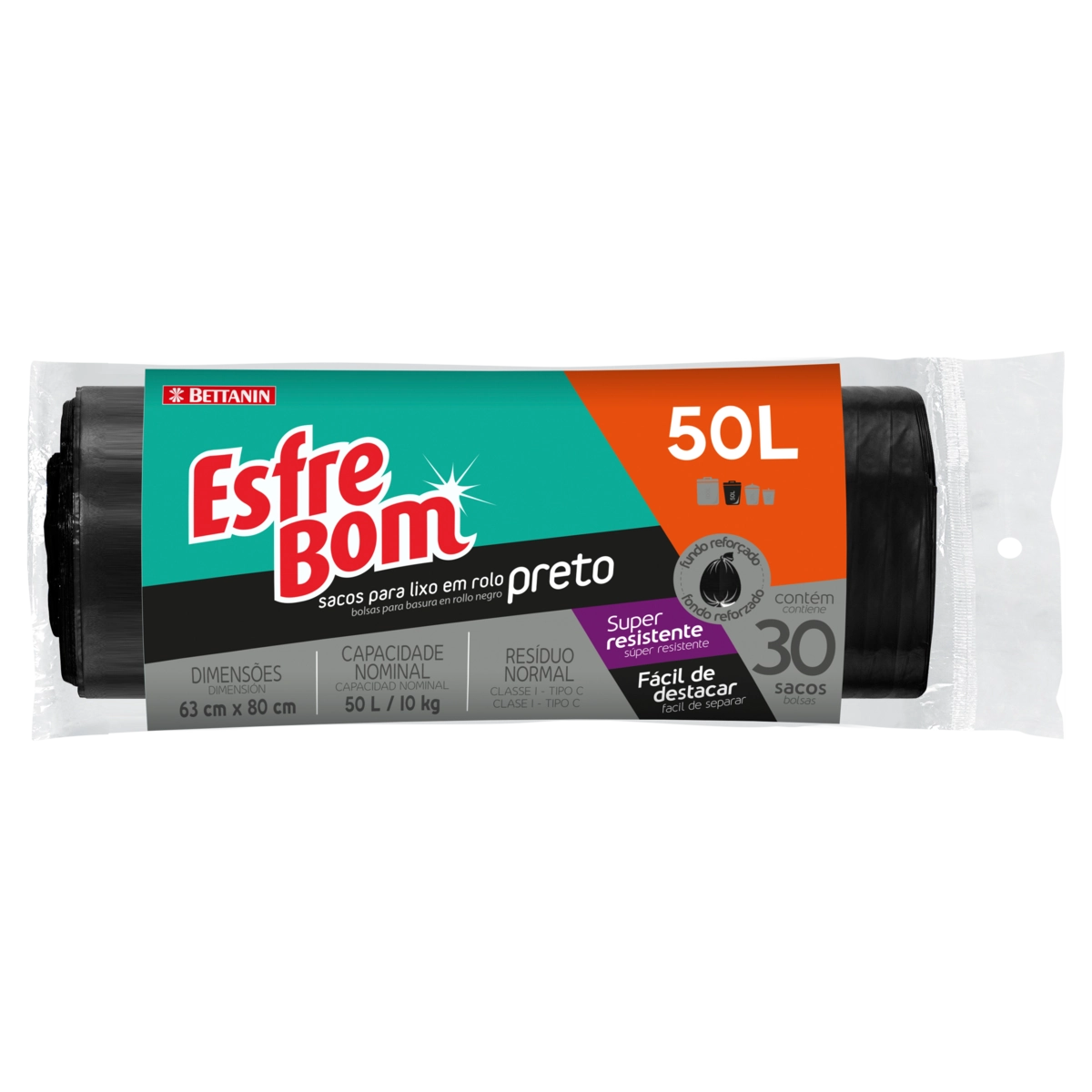 Saco Para Lixo Tipo C Preto 50l Esfrebom 30 Unidades