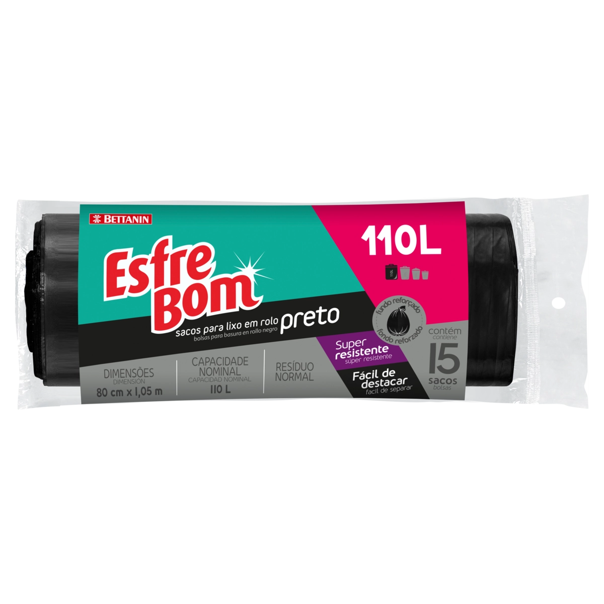 Saco Para Lixo Preto 110l Esfrebom 15 Unidades