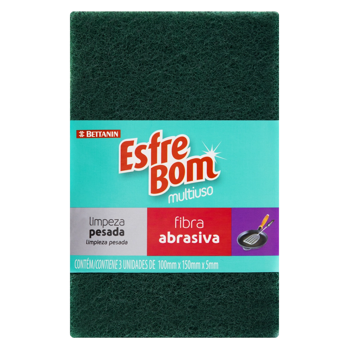 Esponja Multiuso Limpeza Pesada Fibra Abrasiva Esfrebom 3 Unidades