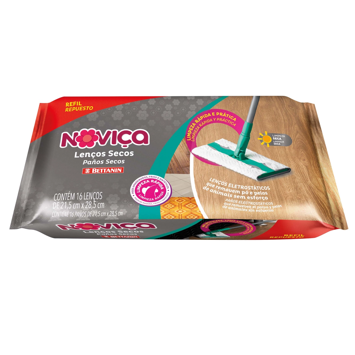 Lenço Seco Branco Noviça Wipes 16 Unidades Refil
