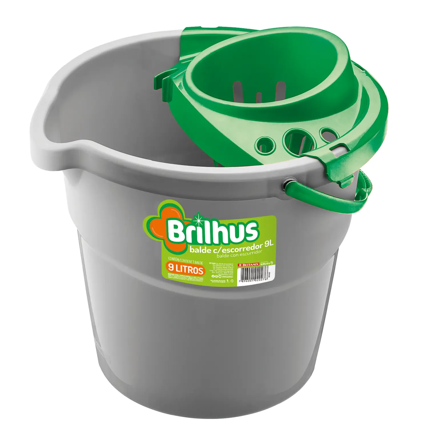 Balde Com Escorredor Brilhus Brilhus Cinza/laranja 9 Litros 1