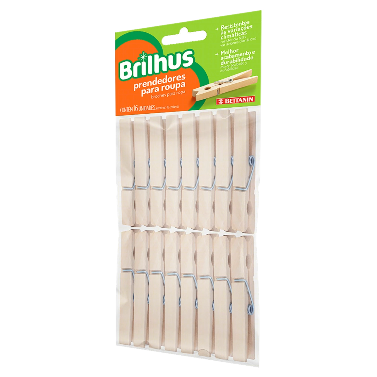 Prendedor De Roupa Madeira Brilhus 16 Unidades