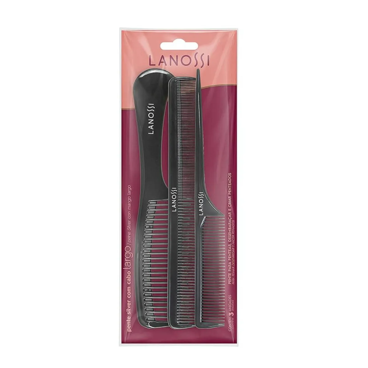 Kit Pente Lanossi Silver com 3 peças