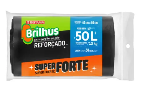 Saco Lixo Brilhus Rolo Super Forte 50l 50un Bt2096 Bettanin