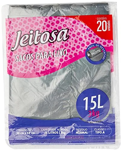 Saco Para Lixo Almofada De 15 Litros, Jeitosa, Jeitosa, Preto