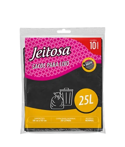 Saco Para Lixo Almofada De 25 Litros, Jeitosa, Jeitosa, Preto