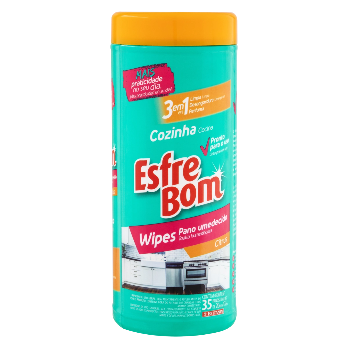 Pano Umedecido Cozinha Citrus Esfrebom Wipes Tubo 35 Unidades