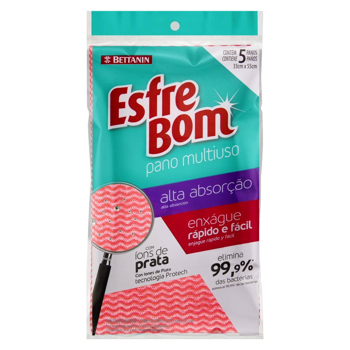 Pano Multiuso Vermelho Esfrebom Alta Absorção 5 Unidades