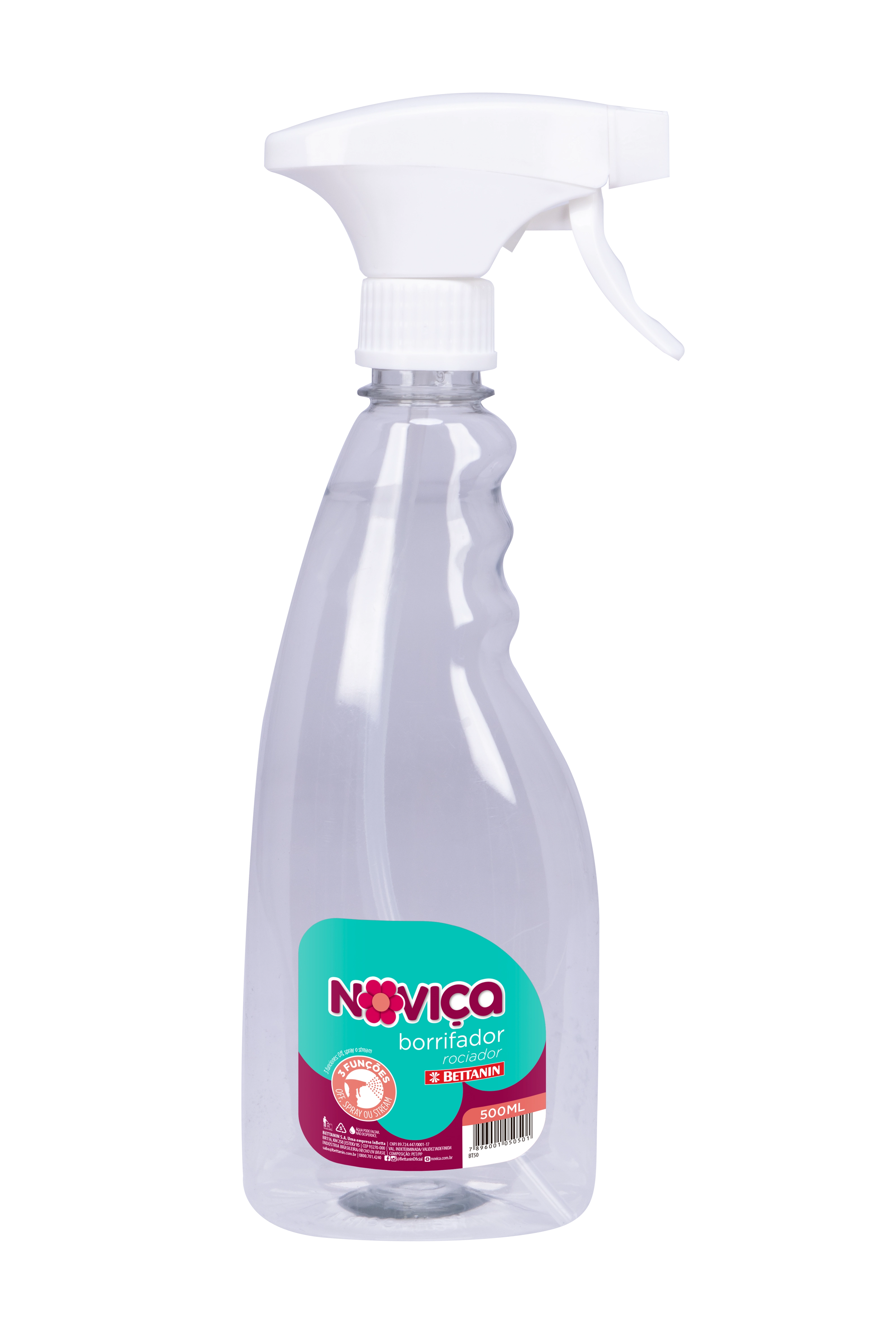 Frasco Borrifador De 500ml, Linha Noviça, Bettanin, Noviça, Branco Com Cristal