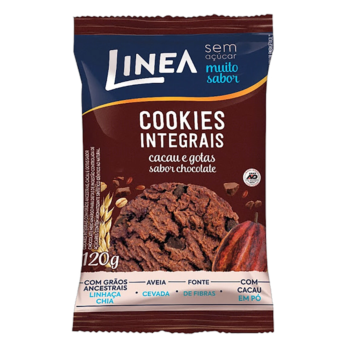 Biscoito Cookie Integral Cacau E Gotas Chocolate Zero Açúcar Linea Pacote 120g