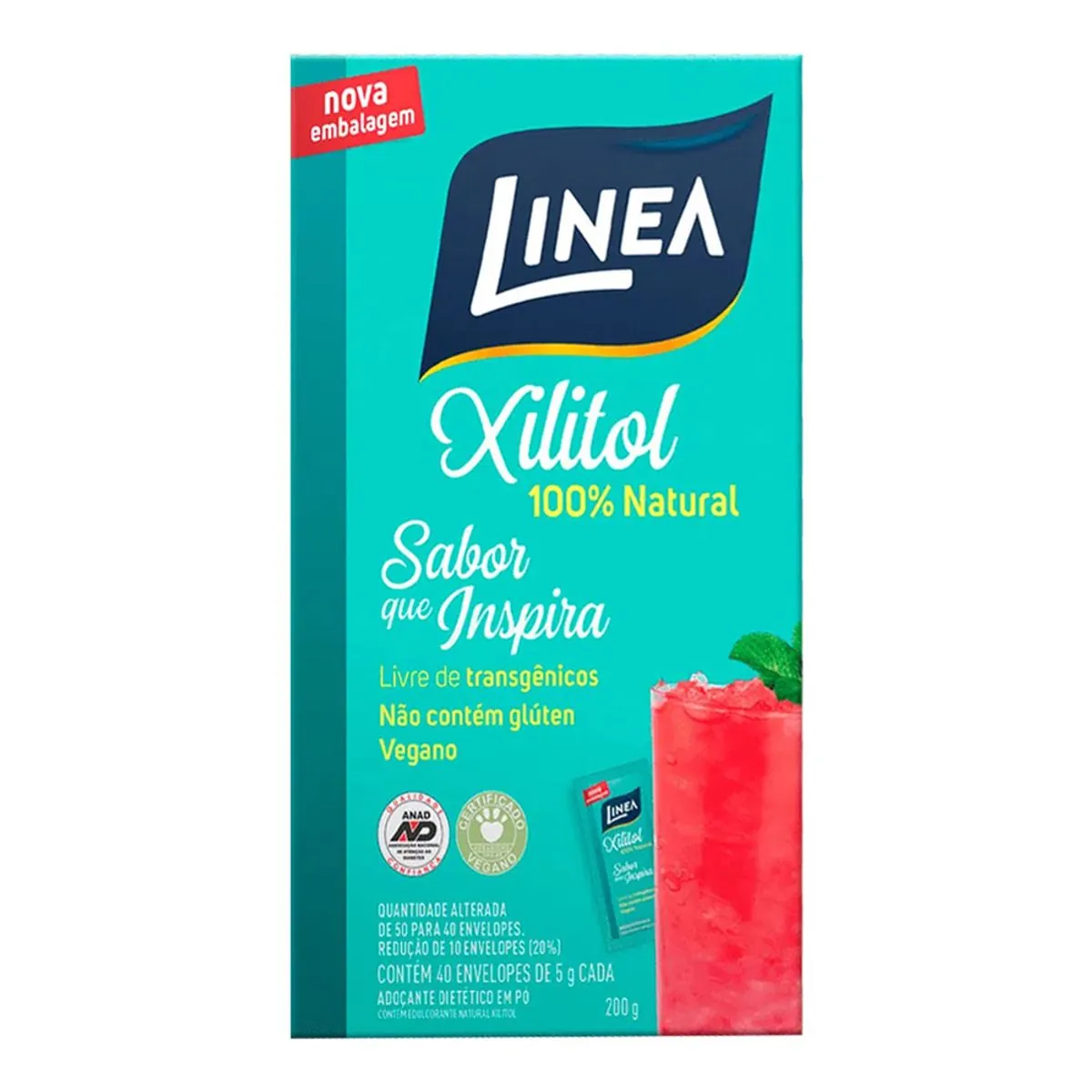 Adoçante Em Pó Xilitol Linea Caixa 200g 40 Unidades