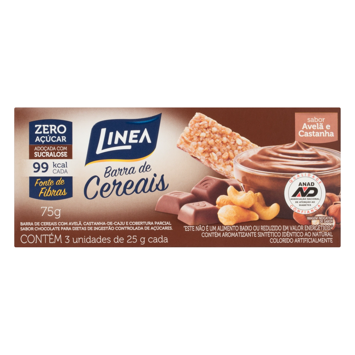 Pack Barra De Cereal Avelã E Castanha Zero Açúcar Linea Pacote 75g 3 Unidades