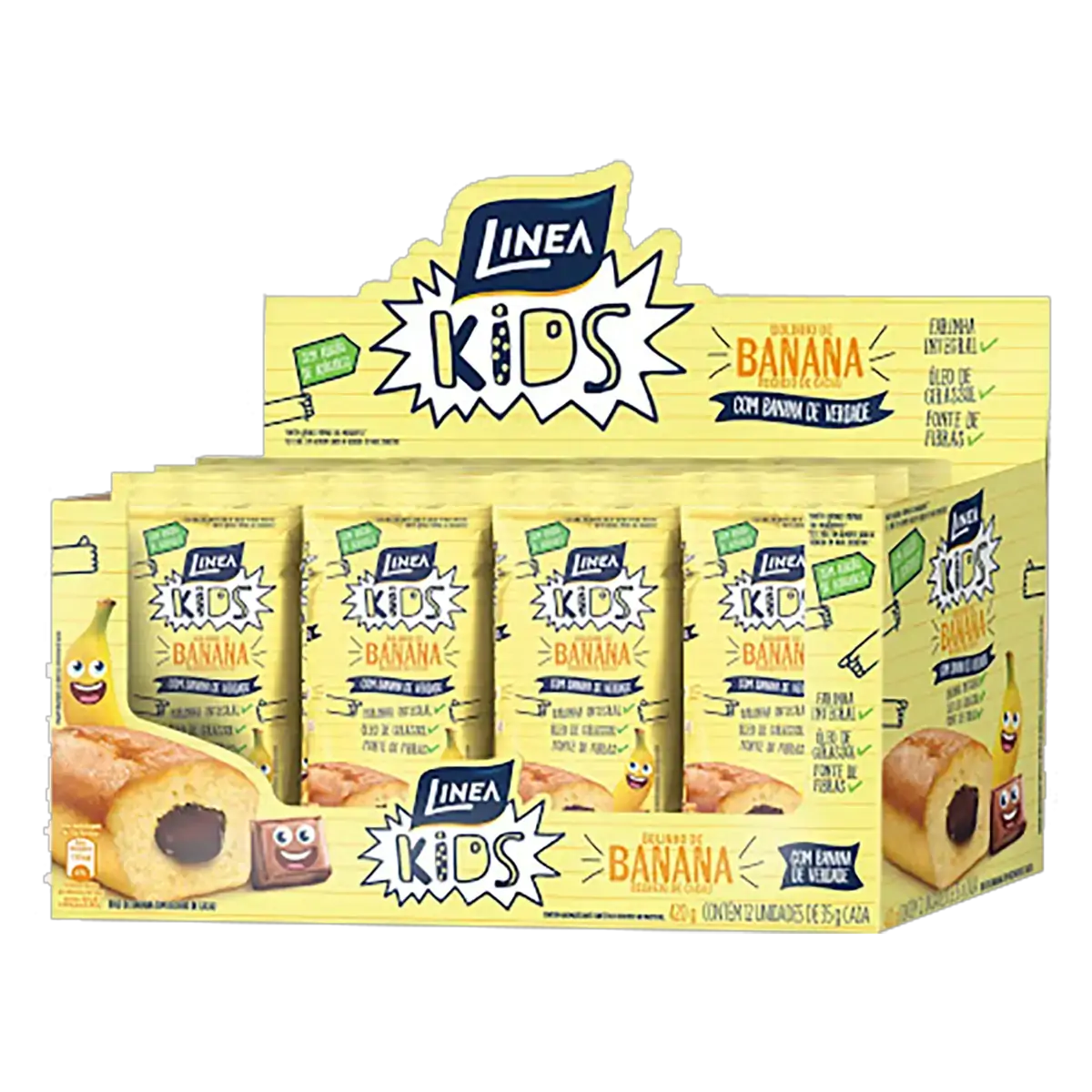 Bolinho Banana Recheio Cacau Linea Kids Caixa 420g 12 Unidades