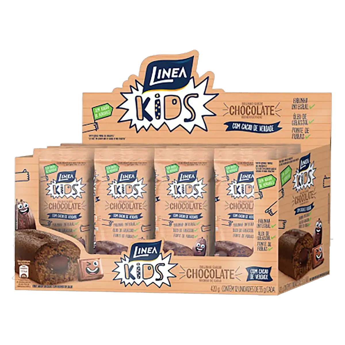 Bolinho Chocolate Recheio Cacau Linea Kids Caixa 420g 12 Unidades