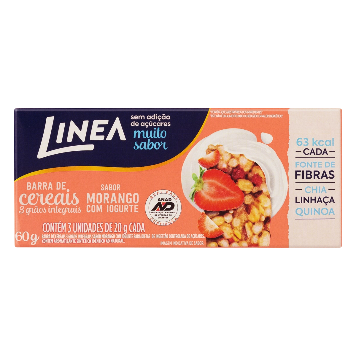 Pack Barra De Cereal 3 Grãos Morango Com Iogurte Linea Caixa 60g 3 Unidades