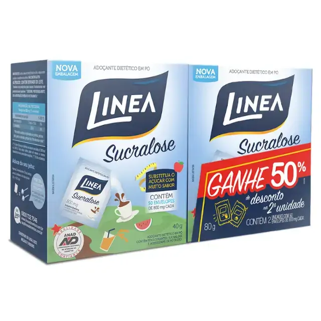 Pack Adoçante Em Pó Sucralose Linea Caixa 80g 2 Unidades Grátis 50 De Desconto Na 2 Unidade