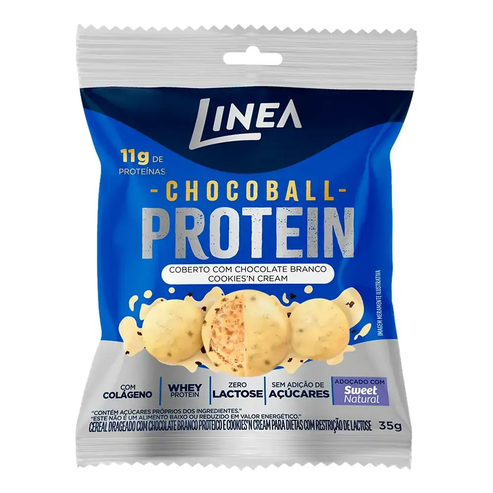 Confeito De Chocolate Branco Cobertura Cookiesn Cream Zero Lactose Linea Chocoball Protein Pacote 35