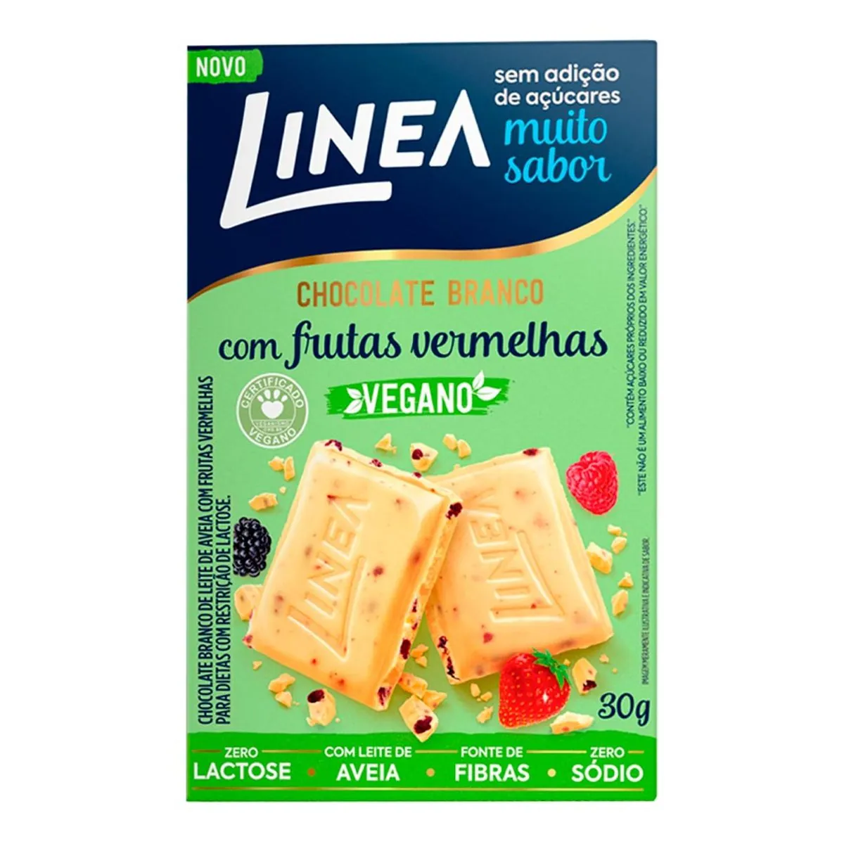 Chocolate Vegano Branco Com Frutas Vermelhas Linea Caixa 30g