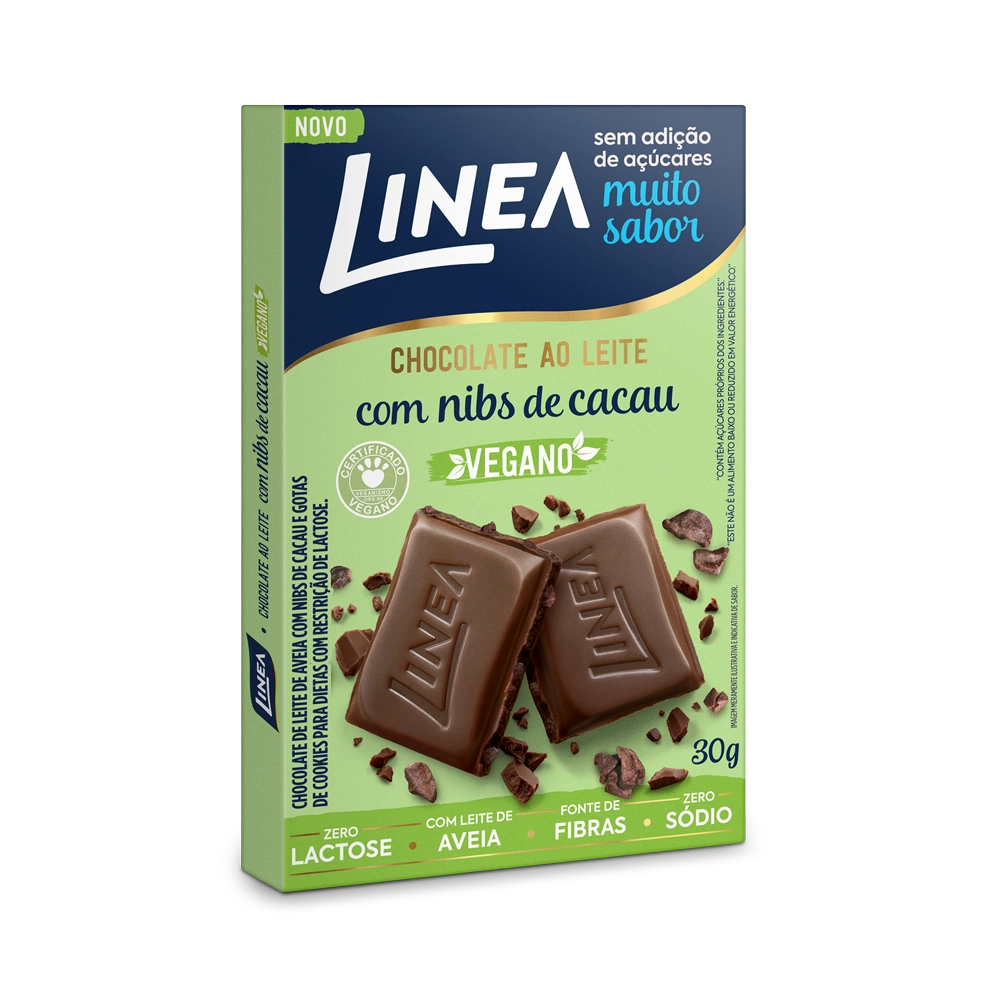 Chocolate Vegano Ao Leite Com Nibs De Cacau Linea Caixa 30g