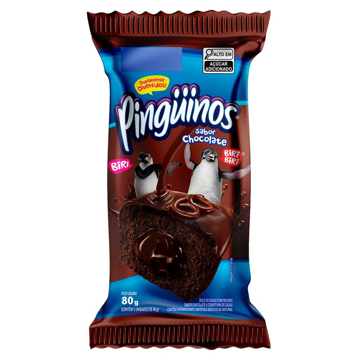 Bolo de Chocolate com Recheio e Cobertura de Chocolate Pingüinos 80g