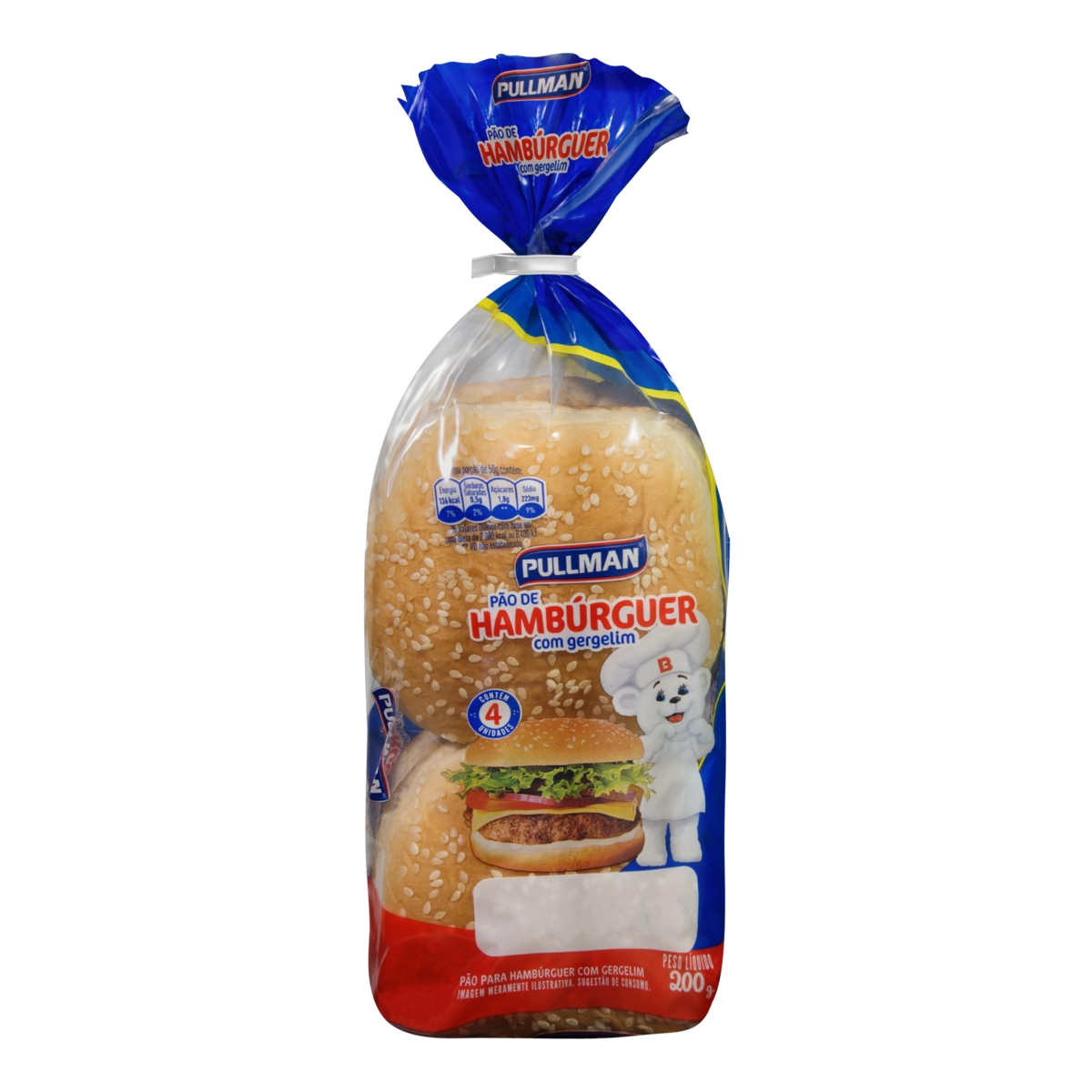 Pão Para Hambúrguer Com Gergelim Pullman Pacote 200g