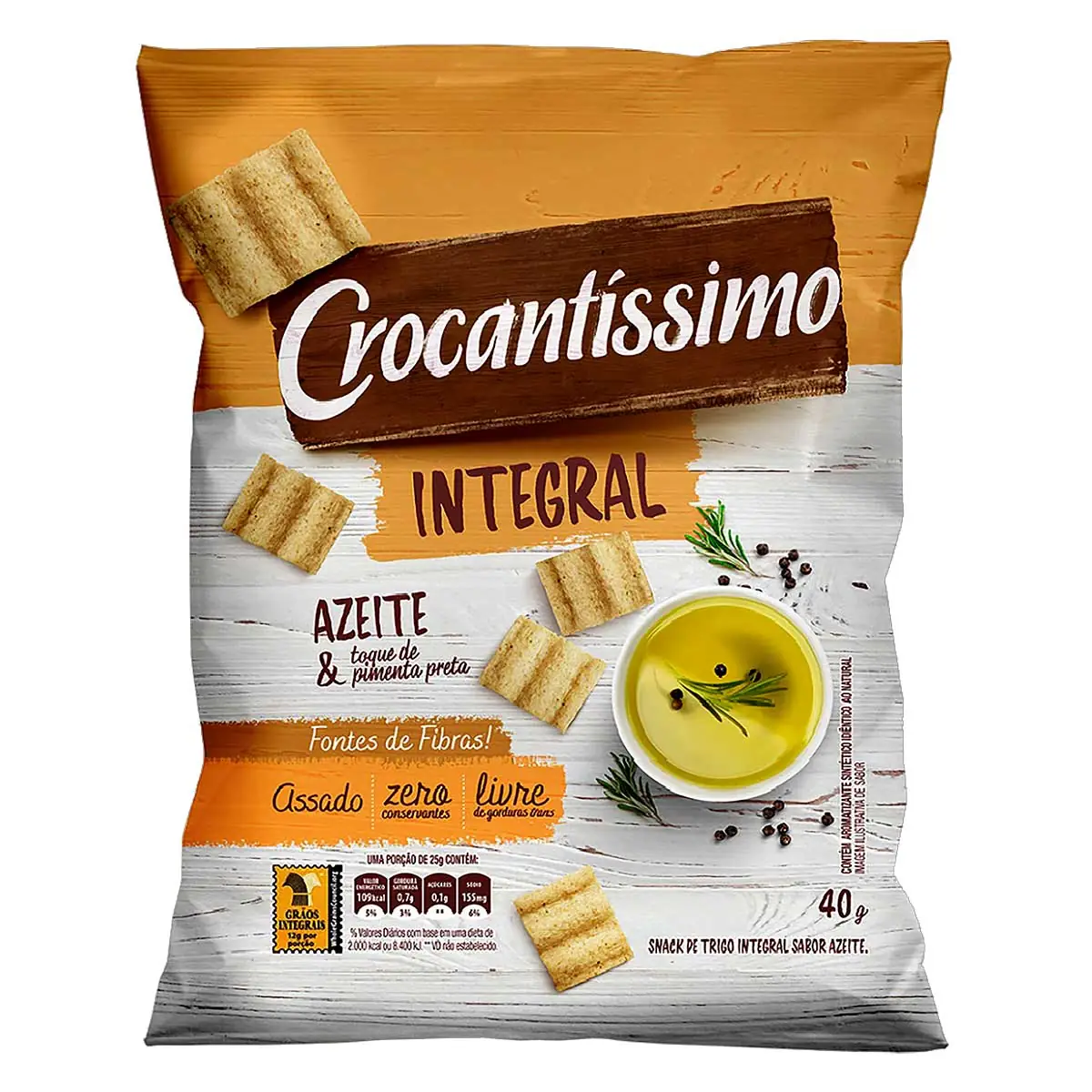 Snack De Trigo Integral Azeite Toque De Pimenta Preta Crocantíssimo Pacote 40g