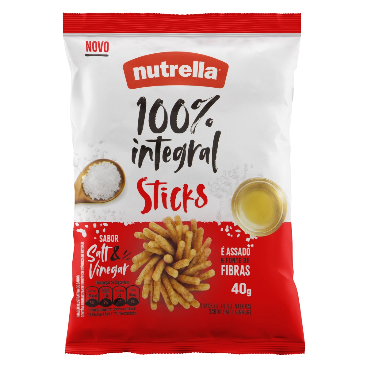 Snack De Trigo Integral Sal E Vinagre Nutrella Sticks Pacote 40g