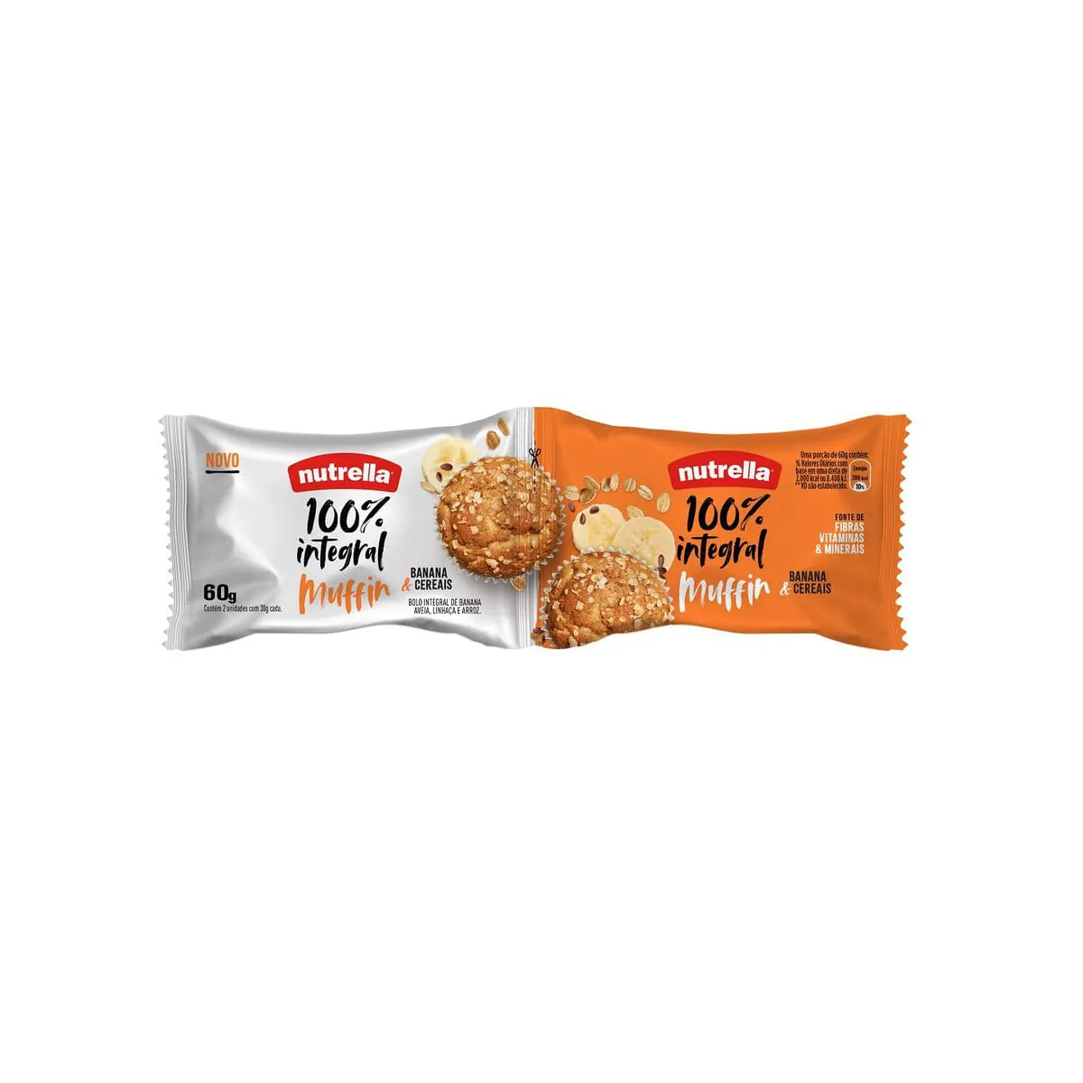 Muffin Integral Banana Cereais Nutrella Pacote 60g 2 Unidades
