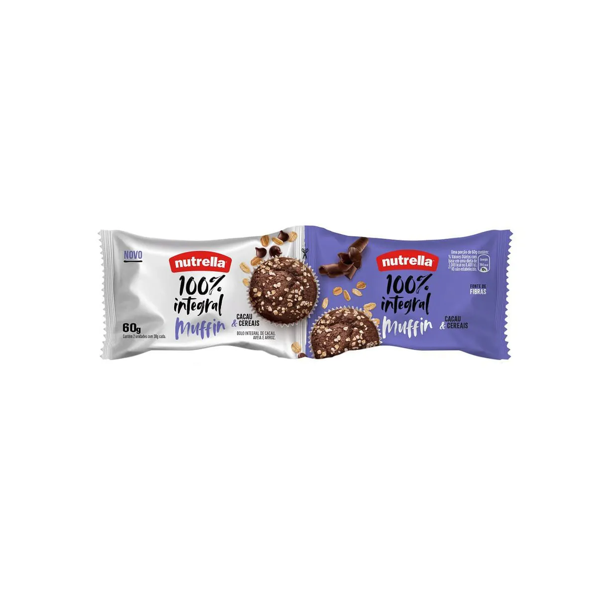 Muffin Integral Cacau Cereais Nutrella Pacote 60g 2 Unidades