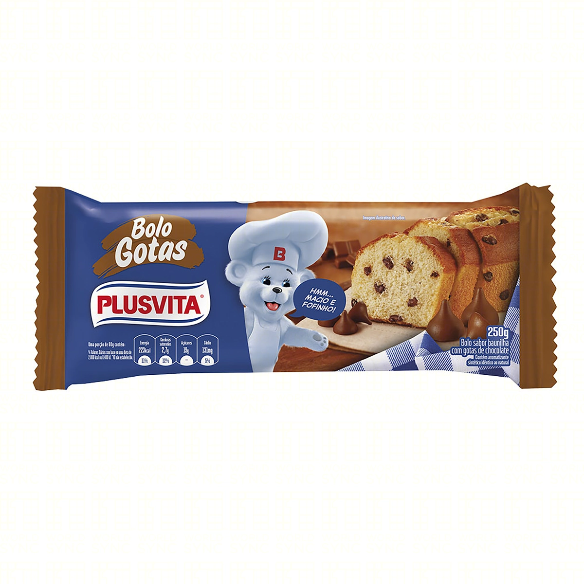Bolo Baunilha Com Gotas De Chocolate Plusvita Pacote 250g