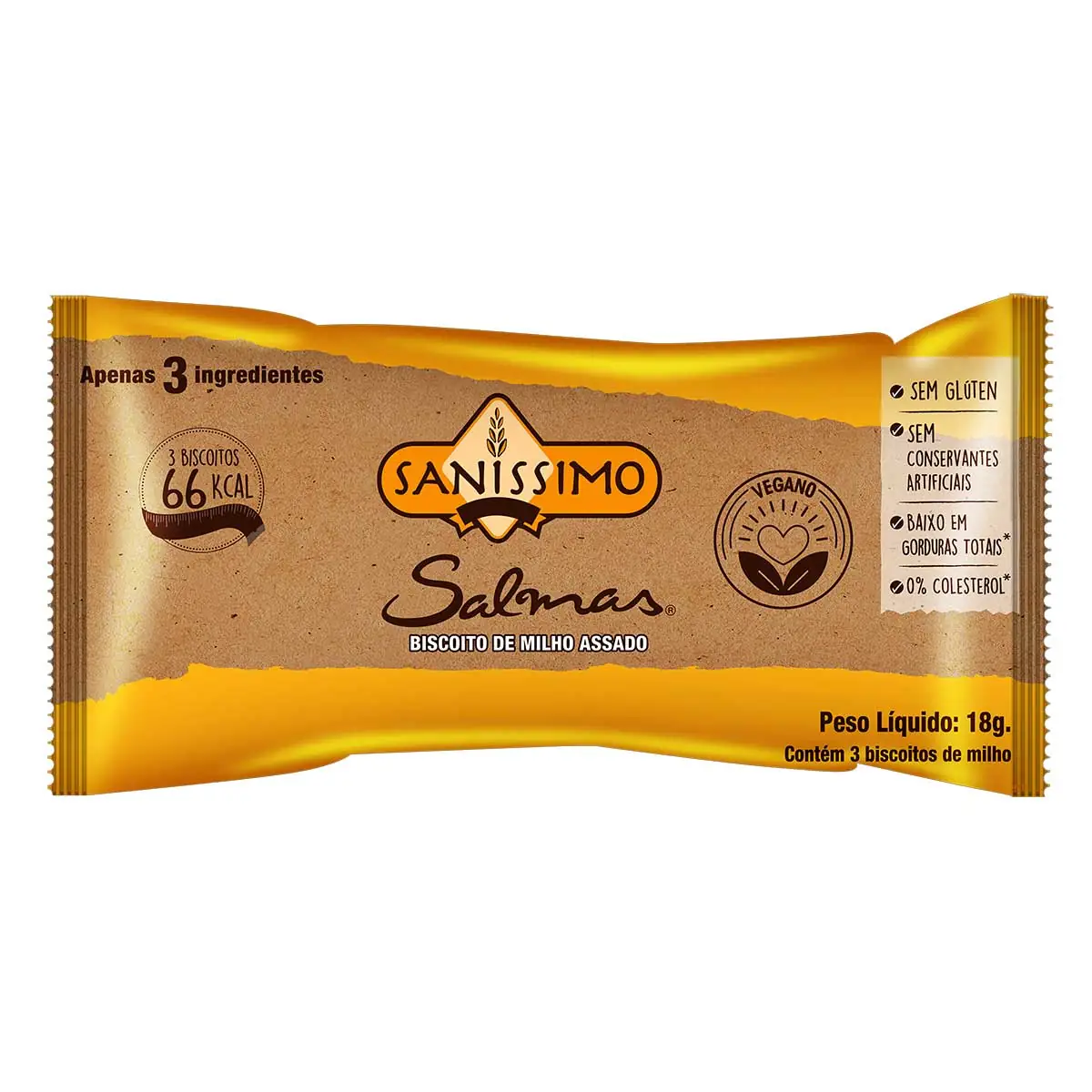 Biscoito Vegano Milho Sem Glúten Saníssimo Salmas Caixa 18g