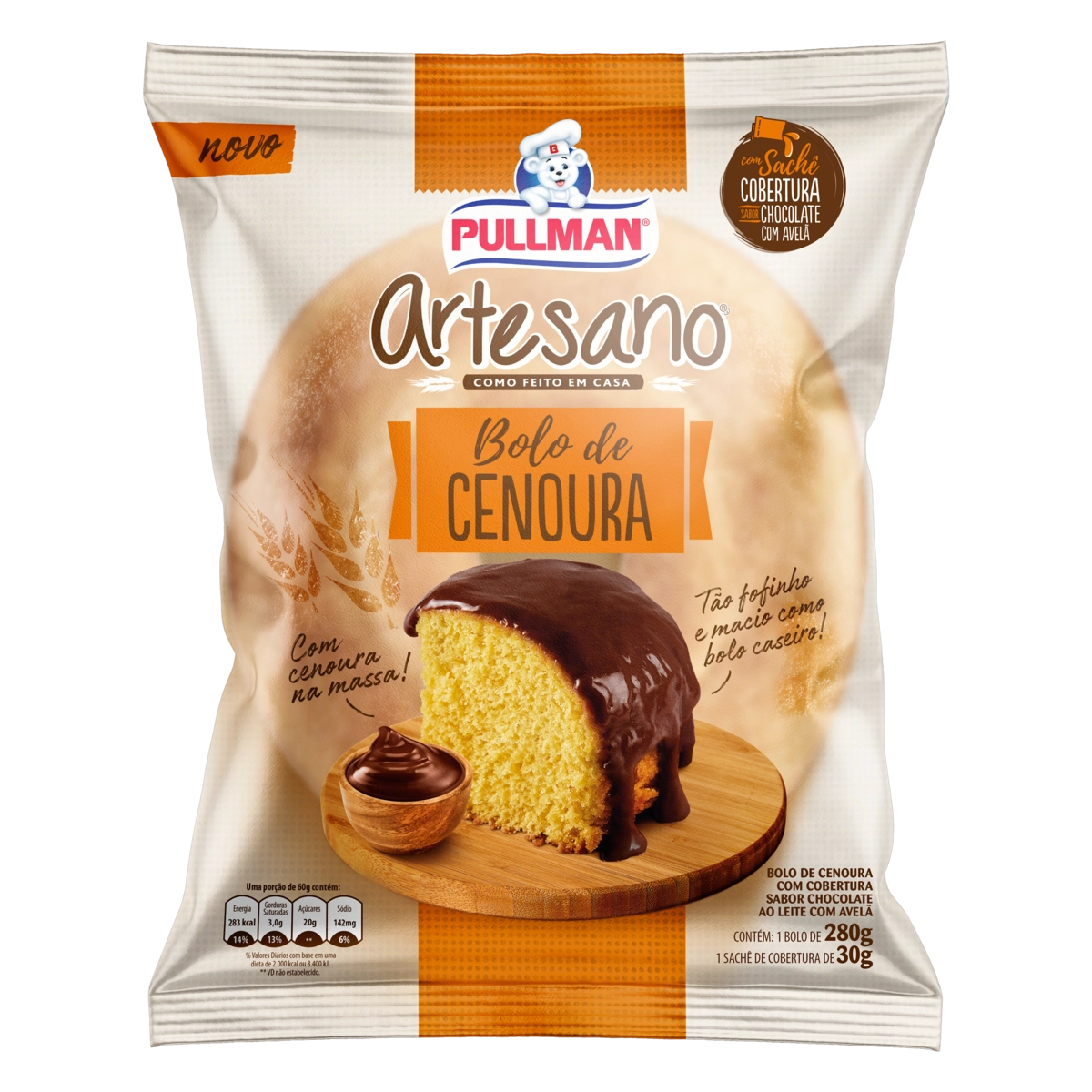 Bolo Cenoura Cobertura Chocolate Pullman Artesano Pacote 310g